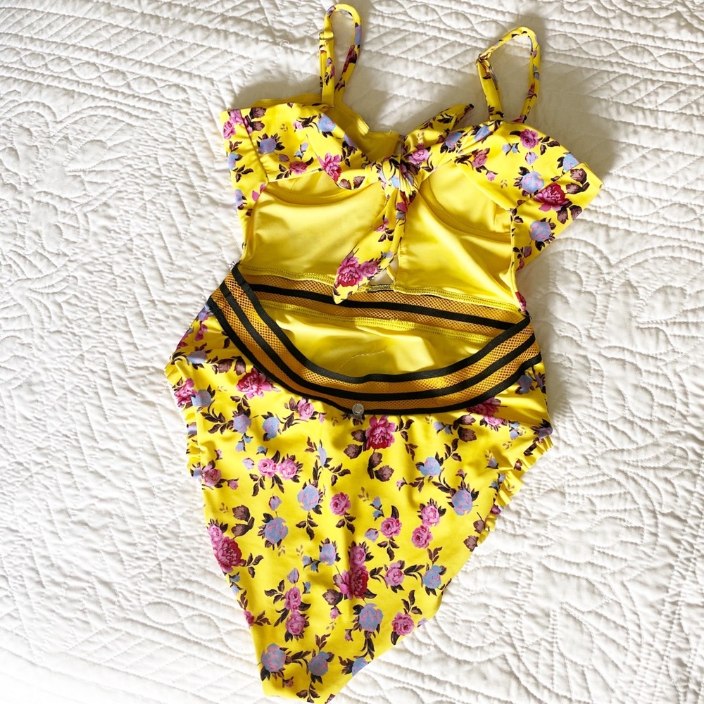 For Love And Lemons Yellow Floral One Piece Swimsuit - Picture 2 of 5